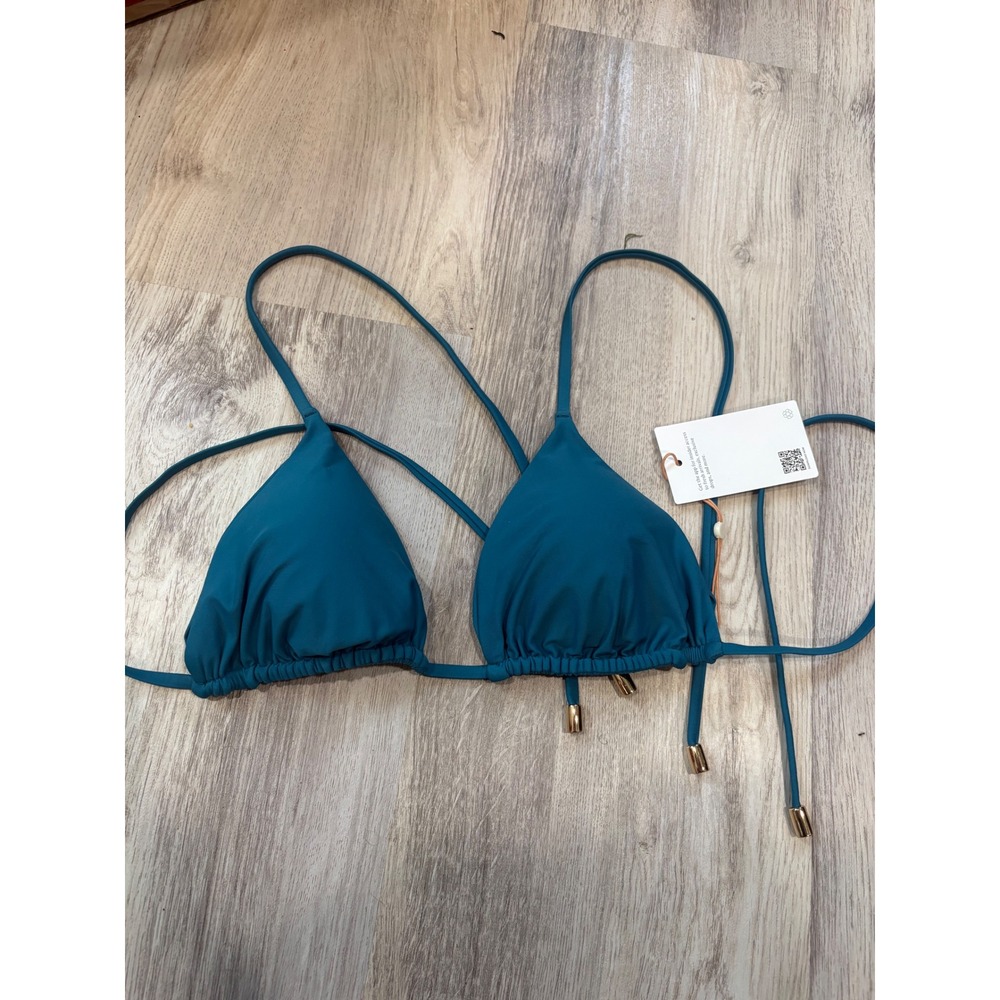 Quince Italian Triangle Bikini Top Lagoon Blue Womens Medium NWT Minimalist